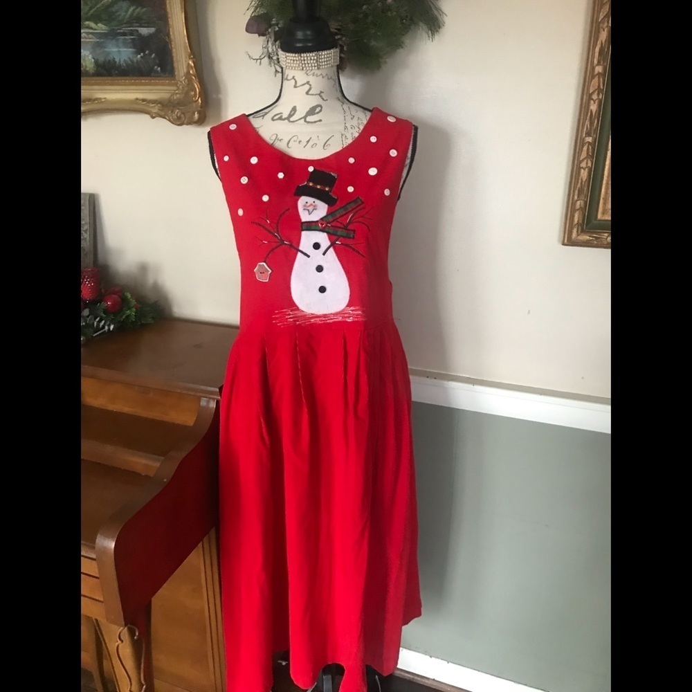 Women’s Handmade Snowman Corduroy Dress M